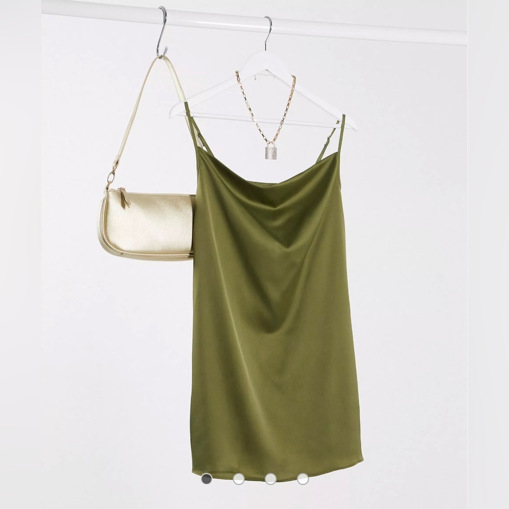 19 Missguided cowl neck satin cami dress in khaki